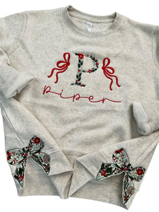 Toddler/Youth Christmas Embroidery Side Bow &amp; Appliqués Sweatshirts