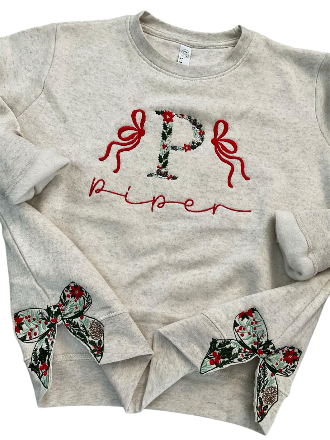 Toddler/Youth Christmas Embroidery Side Bow & Appliqués Sweatshirts