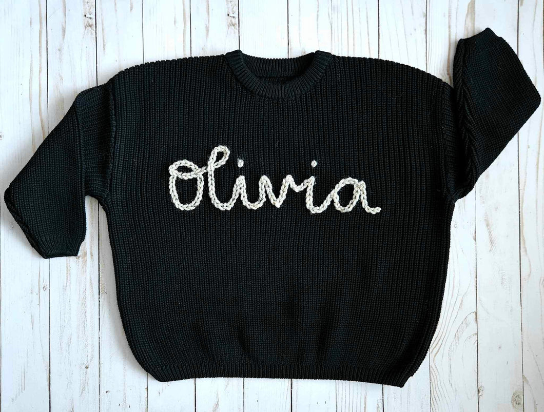 Personalized Hand Embroidered Custom Baby and Toddler Chunky Sweater