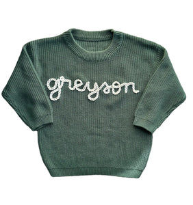 Personalized Hand Embroidered Custom Baby and Toddler Chunky Sweater