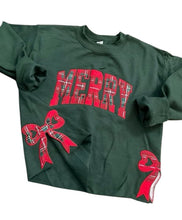 Load image into Gallery viewer, Plaid Christmas Sweatshirt Side Bow Merry Cut-Out Coquette Bow Pullover Merry Christmas