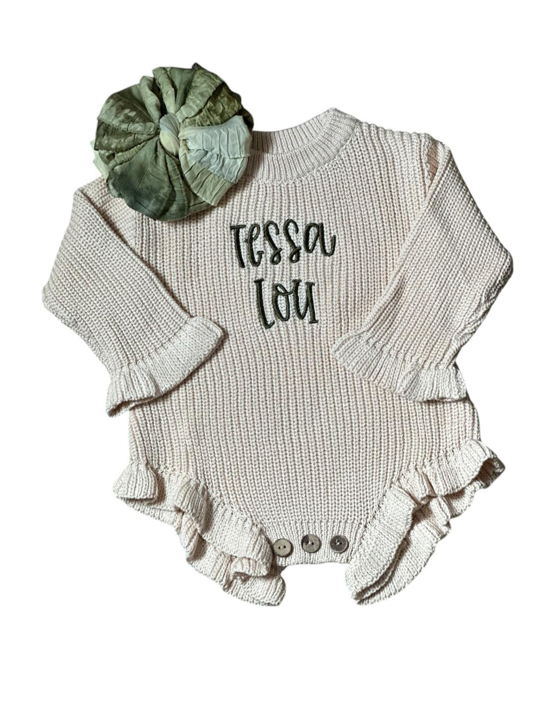 Personalized Knit Baby Romper – Embroidered Name Design