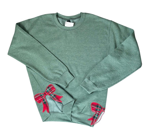 Holiday Plaid Bow Sweatshirt – Adult Green Crewneck