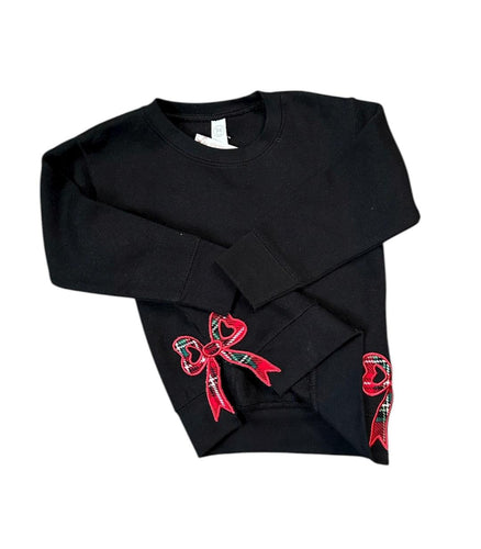 Holiday Plaid Bow Sweatshirt – Youth Black Crewneck