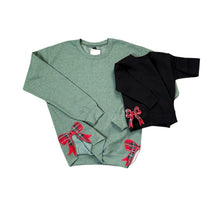 Load image into Gallery viewer, Holiday Plaid Bow Sweatshirt – Youth Black Crewneck