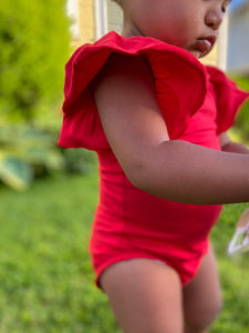Red Flutter Sleeved Leo