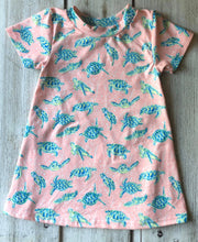 Load image into Gallery viewer, Summer In Paradise Short Sleeved Tee Shirt Dress  (Available in Flamingo, Sea Turtle, and Hibiscus Honeymoon)