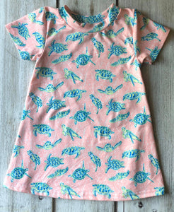 Summer In Paradise Short Sleeved Tee Shirt Dress  (Available in Flamingo, Sea Turtle, and Hibiscus Honeymoon)