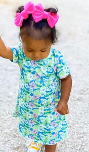 Summer In Paradise Short Sleeved Tee Shirt Dress  (Available in Flamingo, Sea Turtle, and Hibiscus Honeymoon)