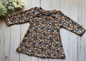 Groovy Pumpkin Long Sleeved Tee Shirt Dress