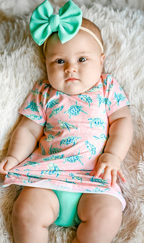 Summer In Paradise Short Sleeved Tee Shirt Dress  (Available in Flamingo, Sea Turtle, and Hibiscus Honeymoon)