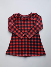 Load image into Gallery viewer, Buffalo Plaid Long Sleeved Tee Shirt Dress (Two Color Options Available)