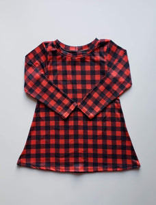 Buffalo Plaid Long Sleeved Tee Shirt Dress (Two Color Options Available)