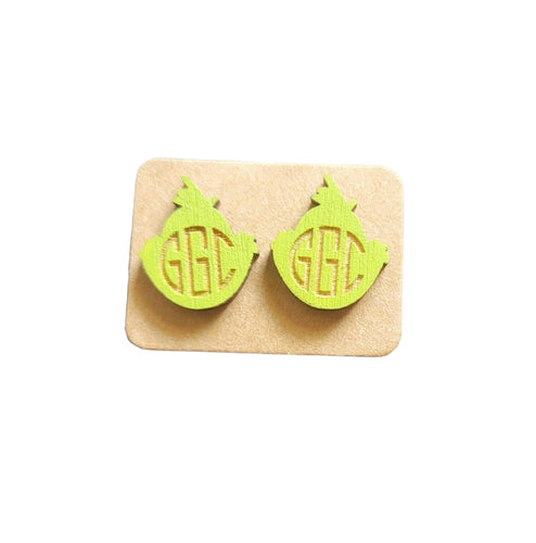 Monogrammed Green Christmas Earrings
