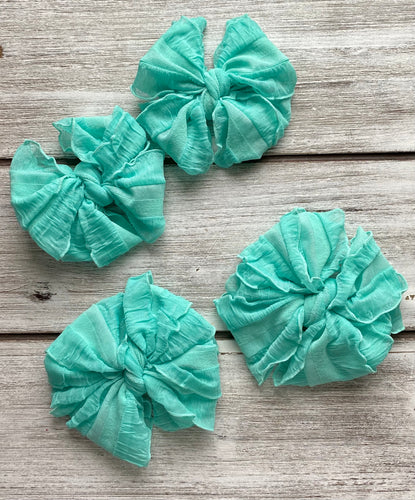 Electric Mint Mini Messy Ruffled Clips, Nylons & Piggies