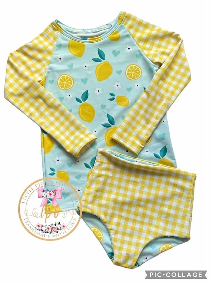 Lemon/ Gingham Reversible Swim Bottoms